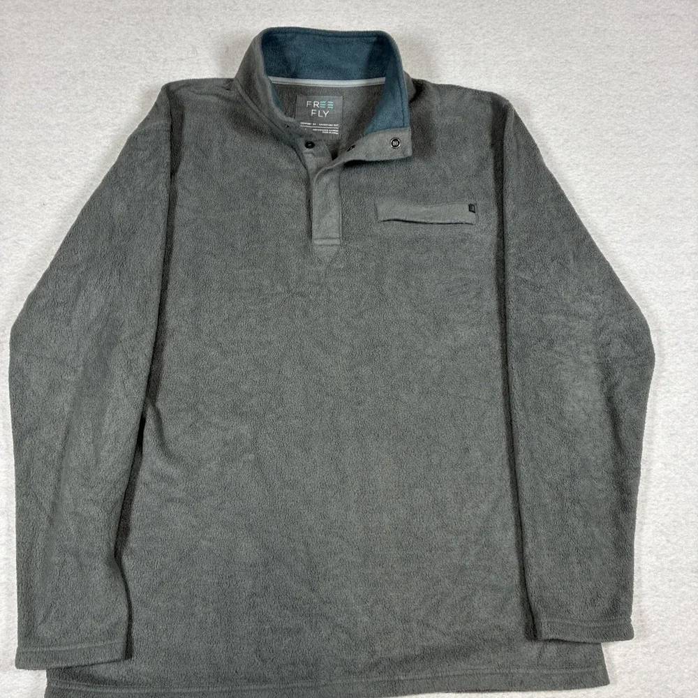 Free Fly Sweater Mens Gray 1/4 Snap Fleece Bamboo Large Casual Preppy Outdoors